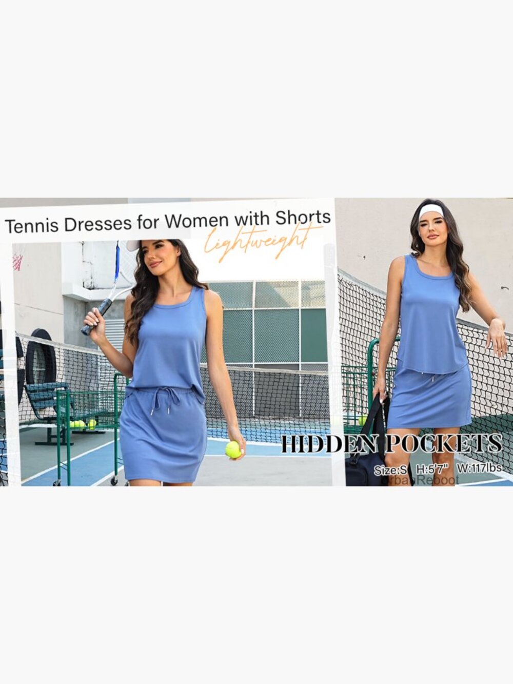 Two Piece Skirt Set - Sleeveless Square Neck Top & Tennis Skirt with Built-in - Picture 6 of 7